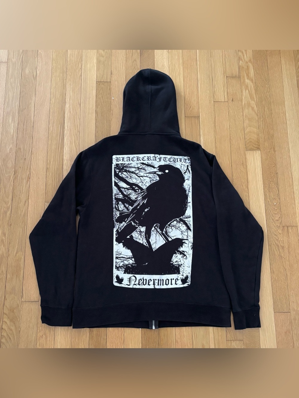 Blackcraft Cult Nevermore Raven Hoodie Full Zip Mens L Crescent Moon B.C.C. Goth